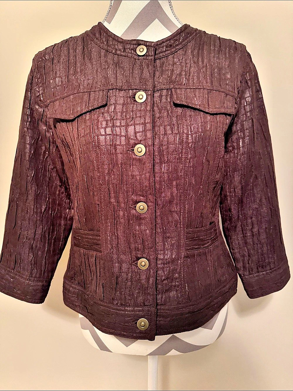 Ruby Rd. Chocolate Brown Button-Front Jacket Size 10 - Picture 2 of 5